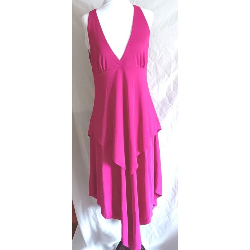 Vtg Howard Hirsch Dress S Hot Pink A-Line Handkerchief Hem 60s 70s